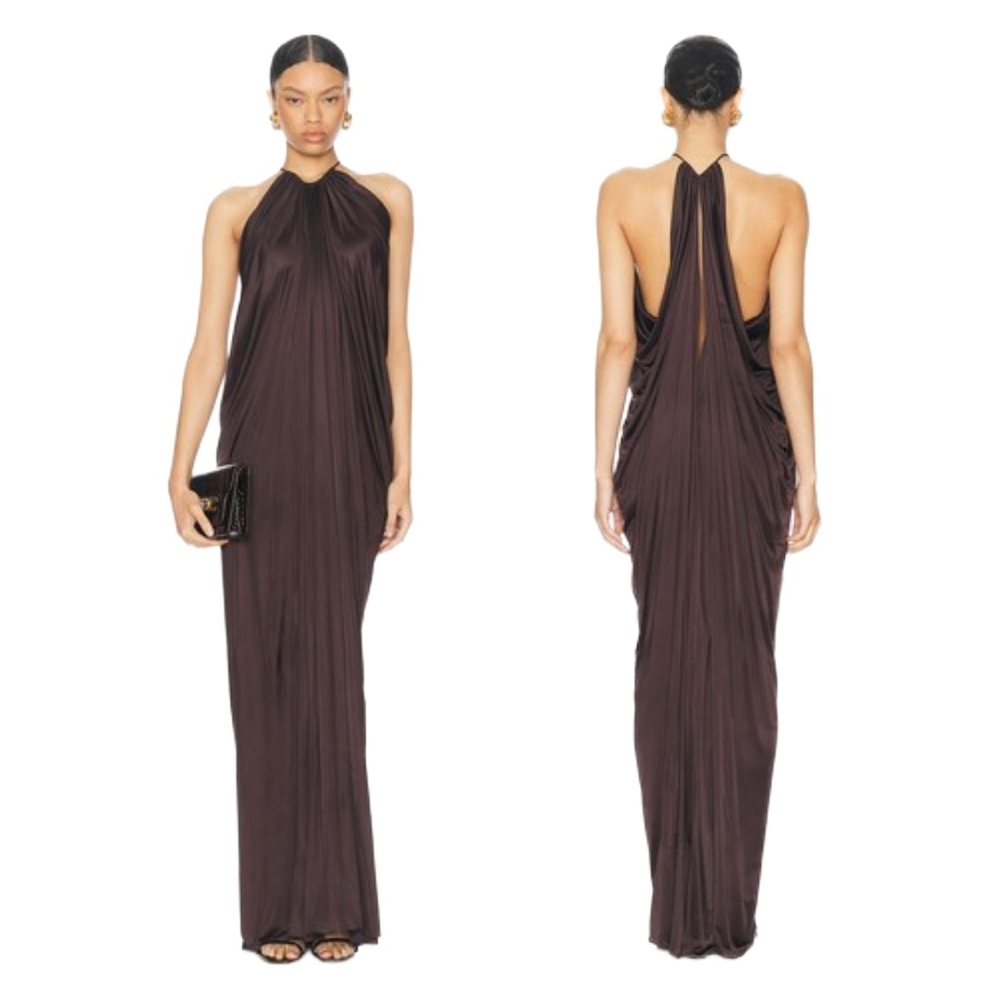 NWT Tom Ford Halterneck Evening Dress in Dark Brown | Size 36